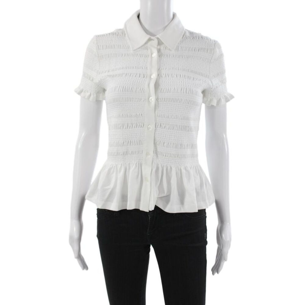 Veronica Beard Womens Button Up Collared Short Sleeve White Blouse Size XS